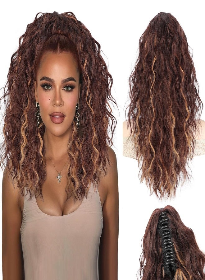 Stamped Glorious Ponytail Extension 18" Curly Wavy Pony Tail Claw Multi Layered Clip on Ponytail Extension Fluffy Natural Looking Synthetic Hair Piece for Women(Brown with Blonde Highlights) - Image 1